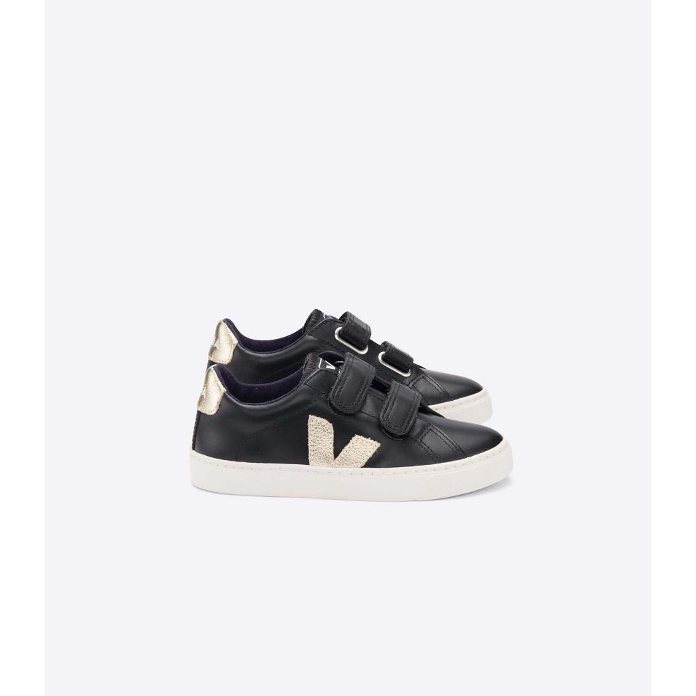 Black/Gold Kids\' Veja ESPLAR LEATHER Sneakers | AU 812UZG